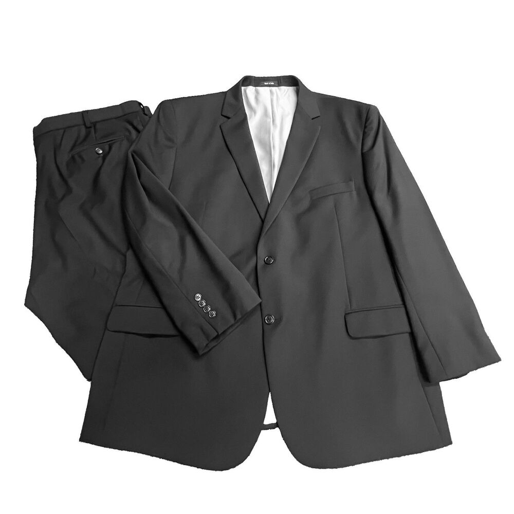 Men’s Black 2pc Suit 52 Long pants 44x32 2 Button Jacket